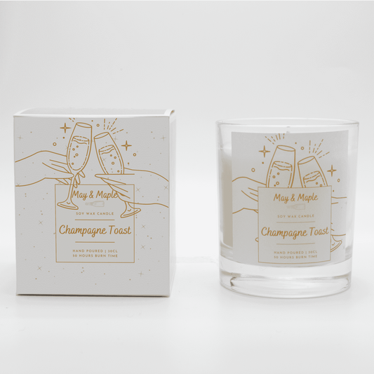 May Maple Champagne Toast Round Clear Soy Candle