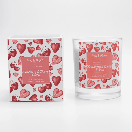 May Maple Strawberry Cherry Kisses Round Clear Soy Candle