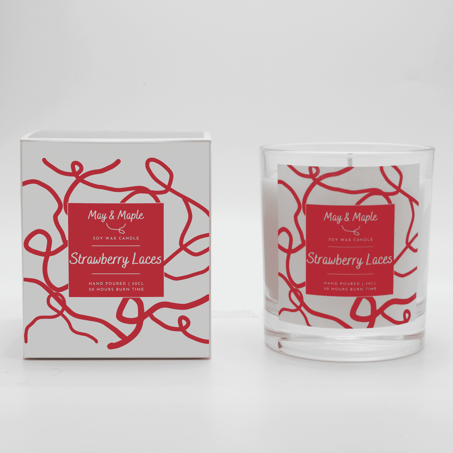 May Maple Strawberry Laces Round Clear Soy Candle